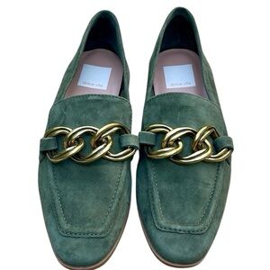Dolce Vita Green and Gold Loafers with Chain Detail